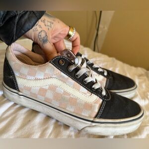 Vans pink Checkered Sneakers with Black and White Accents